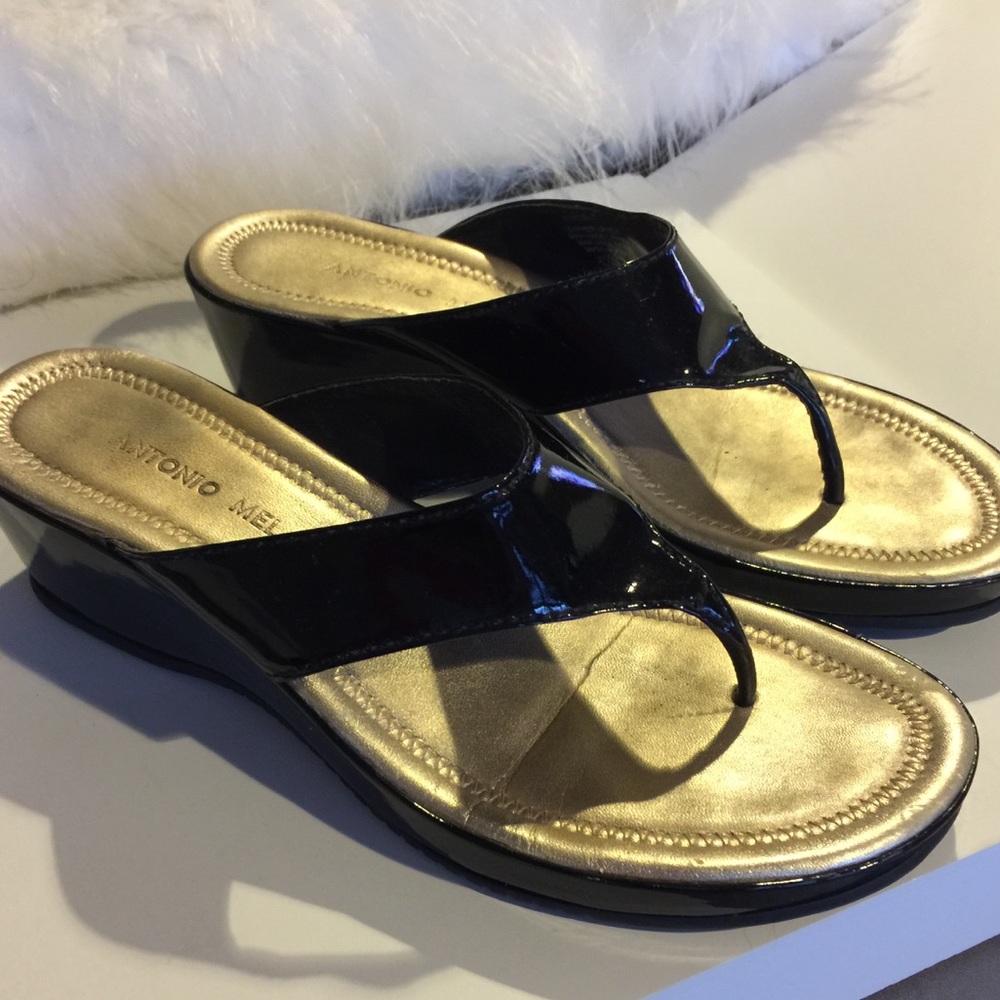 Antonio Melani black patent leather sandals